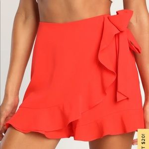 Effortless Impression Bright Red Ruffled Wrap Skort from Lulus